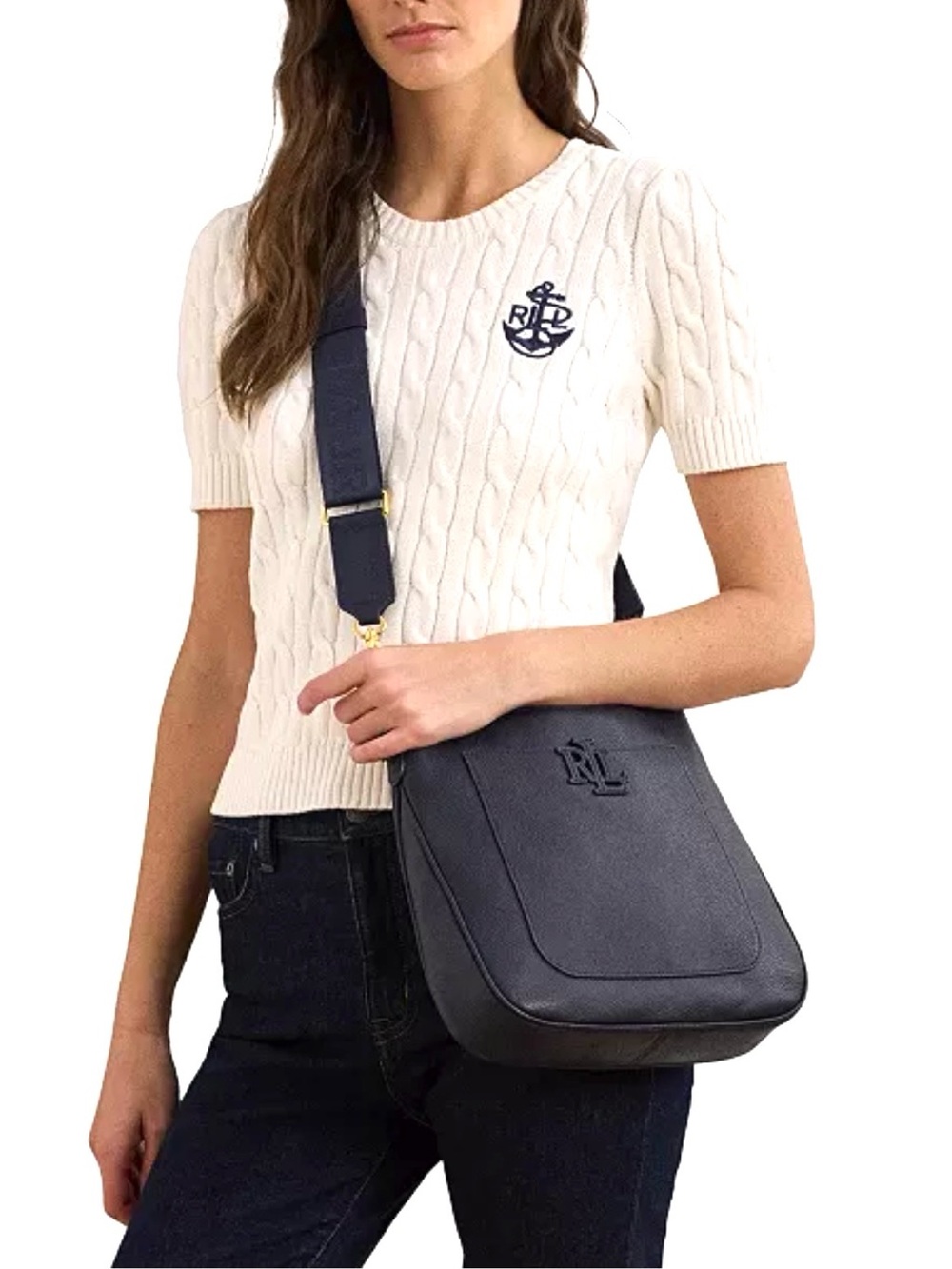 NWT Lauren Ralph Lauren Navy Pebbled Leather Cameryn Crossbody Bag Retail $298